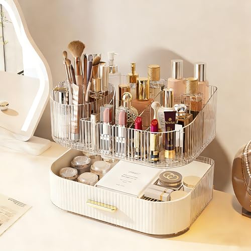 62% Off Makeup Organizer with Rotating Brush Holder & Stackable Drawers