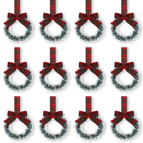 Retrowavy 12 Pcs Small Christmas Kitchen Cabinet Wreaths with Ribbon
