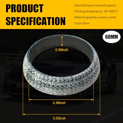 Image of ID 60mm Car Exhaust Gasket, High Grade Graphite Flange Gasket Seal Muffler Ring for Piping Connection, Leakproof Manifold Exhaust Donut Gaskets Replacement for SUV Truck RV