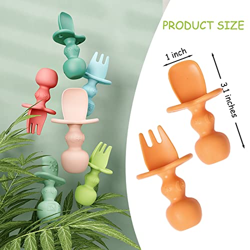 4 Pack Baby Utensils Self Feeding 6+ Months, Silicone Baby Spoons And Forks, Toddler Utensils For Baby Led Weaning, Chewable Utensils First Stage, Red, Orange #TOP2