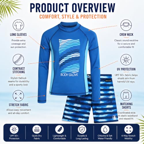 Image of Body Glove Boys Swim Set - 2 Piece Boys Swim Trunks with Rash Guard UV Protection Swimsuit Kids Bathing Suits (Sizes 4-12)
