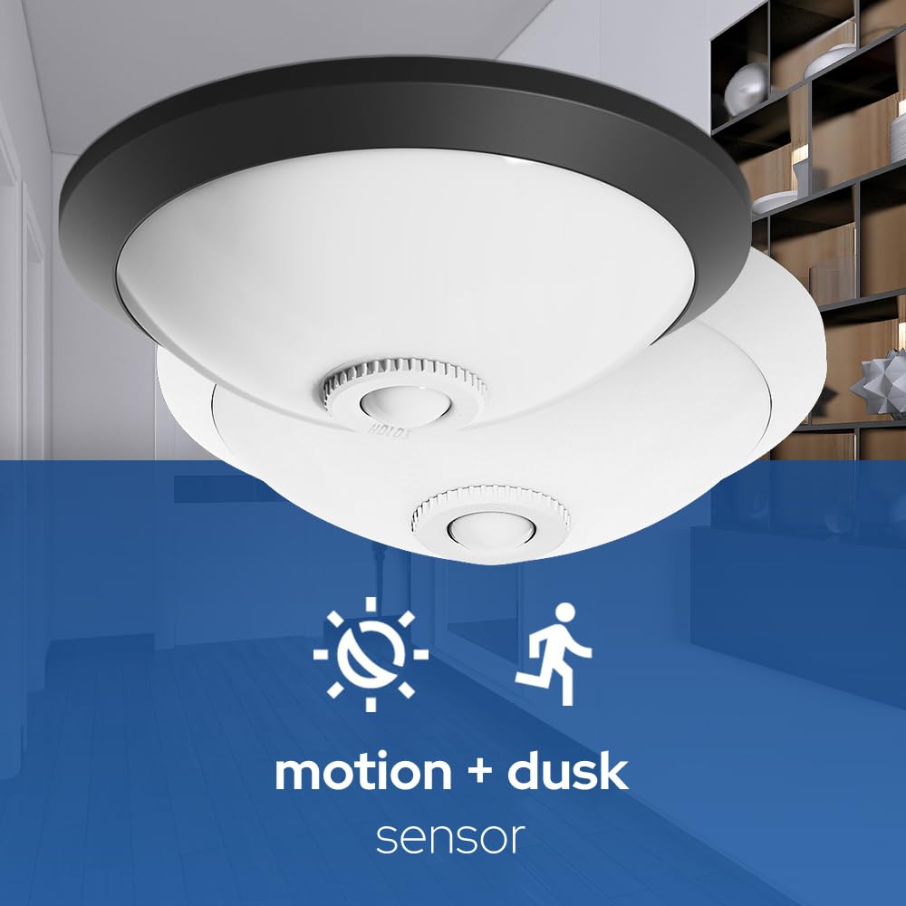 Set aus 5x LED Deckenleuchte mit Bewegungsmelder 300 mm Weiß | Weiß - Sensorlampe mit 360° PIR & Dämmerungssensor - Aufputz Deckenlampe E27 IP20 Innen - Energiesparende Leuchte Horoz