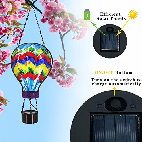 Subolo Hanging Solar Lantern Outdoor Garden Metal Glass Hot Air Balloon Shape Led Light Solar Powered Waterproof Landscape Table Lamp For Patio, Yard And Pathway - 1 Pc #TOP2
