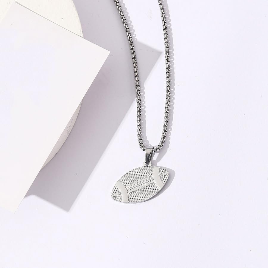 RFTWXHPN Football Pendant Rugby Ball Necklace Footballs Necklaces Football Coach Team Gifts for Women Men Foot Ball Necklace for Son Silver Rugby Necklaces - Image 5