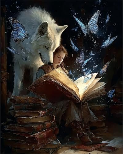 Diy Set Per Ricamo Con Perline Libri Fantasy E Lupi Kit Per Ricamo A Punto Croce Con Perline Stampate 9Ct，Set Per Ricamos，Decorazioni Per La Casa 30x40cm