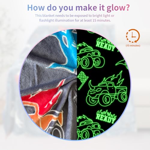 Image of COMFAR Truck Blanket for Boys, Glow in The Dark Blanket for Kids /Toddler /Baby, Soft Fleece Blankets and Throw, Birthday 40 inchx 60 inch