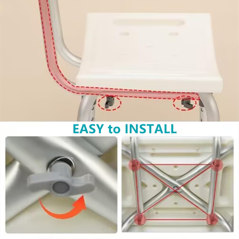 Asiento de seguridad para bañera y ducha con un cepillo de baño, banco ajustable y antideslizante, taburete de bañera para ancianos o personas mayores (silla de ducha sin respaldo y cepillo)