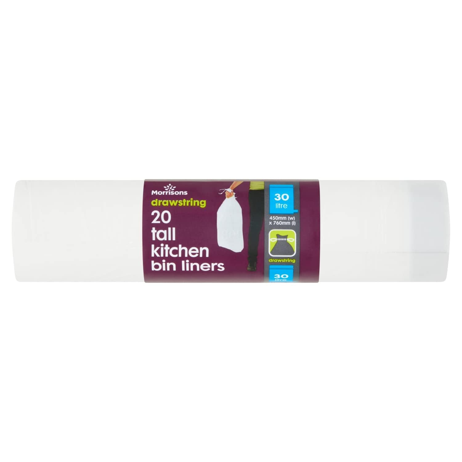 Morrisons 20 Tall Kitchen Bin Liners, 30 Litre, White