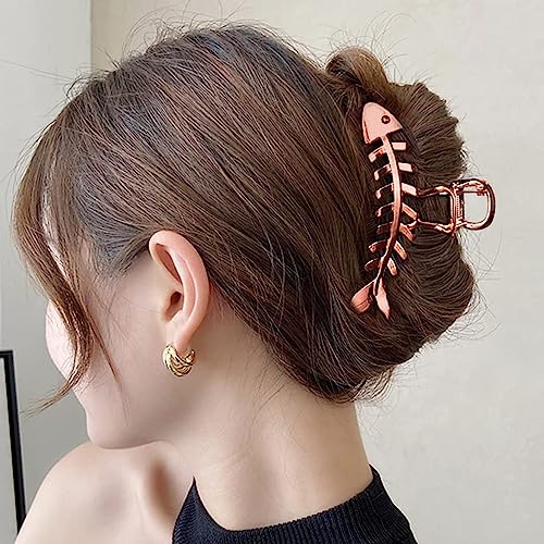 Pinza para cabello con diseño de hueso de pescado en metal color oro rosa para mujeres y niñas, elegante y con fuerte sujeción, 1 pieza miniatura 7