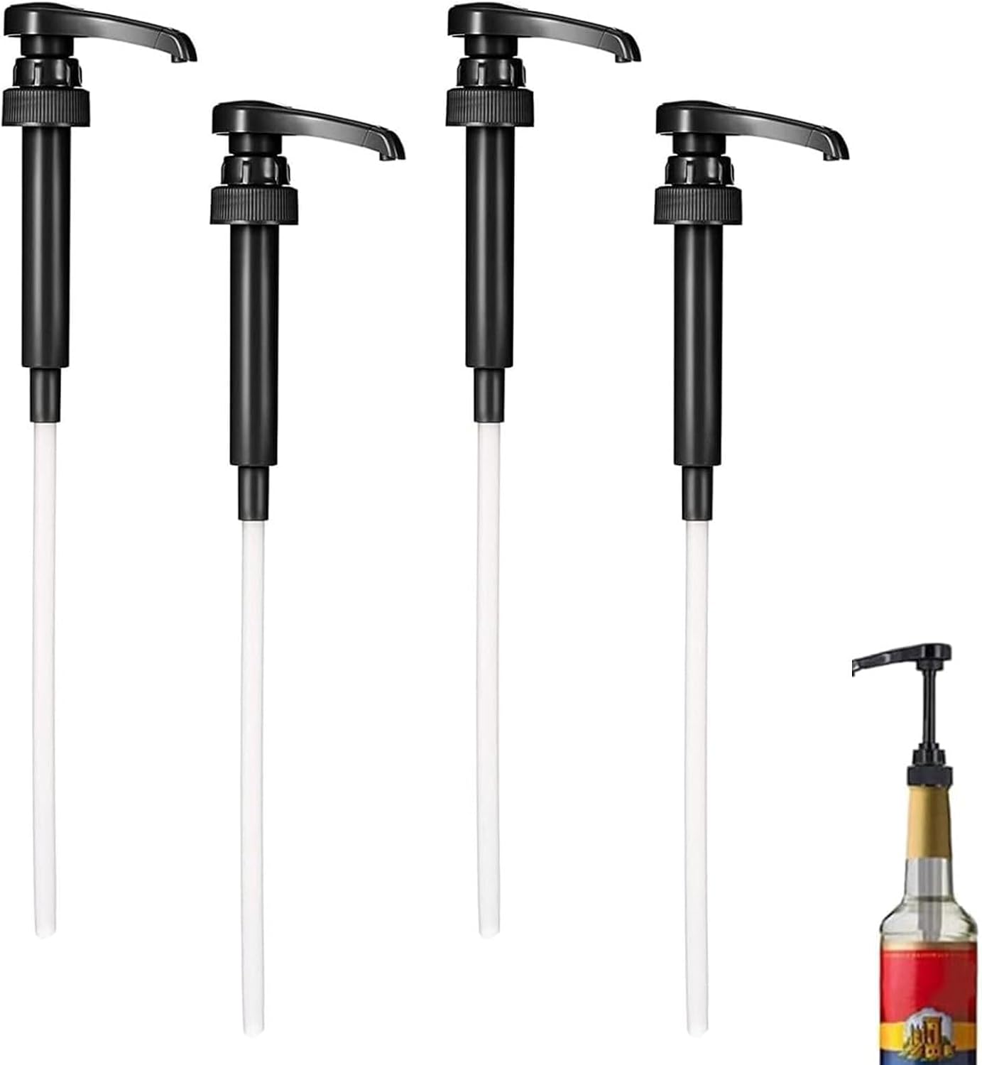 4 PCS Coffee Syrup Pump, Black Syrup Pump Dispenser for 1L Bottle for Home, Cafes and Drinking Houses Pump Dispenser, Reusable, Easy to Clean