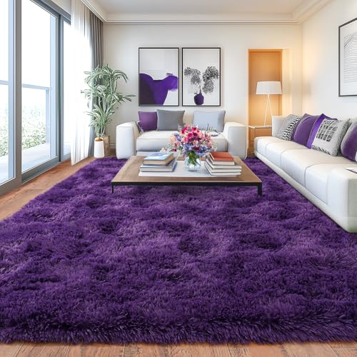 Chicnix Alfombra grande para salón, 160 x 230 cm, color violeta uva, suave, de pelo largo, antideslizante, moderna alfombra mullida para dormitorio, habitación infantil