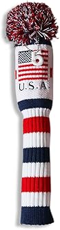 Craftsman Golf US Flag Knit Pom Pom White Blue Red Driver,Fairway Wood, Hybrid Head Cover Headcover for Callaway Mizuno Cobra Taylormade