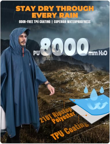 Image of ANYOO Hooded Rain Poncho for Adults Waterproof Lightweight Rain Coat for Men Women Reusable Rain Jacket for Emergency Outdoor
