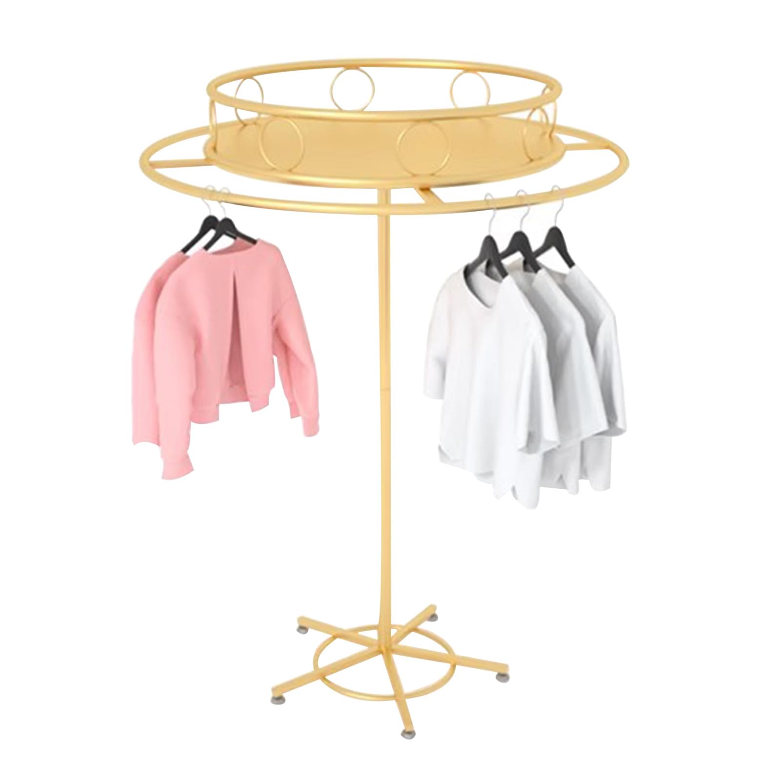 Présentoir à vêtements rotatif doré réglable en hauteur pour cintre de vente au détail métal
