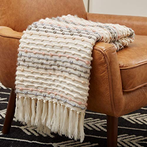 Amazon Brand – Rivet Bubble Textured Lightweight Decorative Fringe Throw Blanket, 48