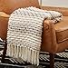 Rivet Bubble Textured Lightweight Decorative Fringe Throw Blanket, 48" x 60", Grey and Cream