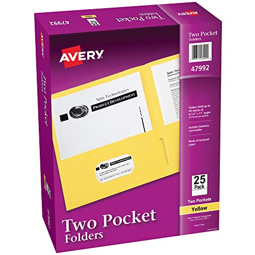 Two Pocket Folders, Yellow, Paper, 8-1/2" x 11" by Avery - Used condition - CA$15.47