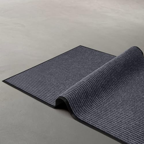 Image of MaxMat Heavy Duty Floor Mat - Large Commercial, Indoor /Outdoor, Waterproof, Low-Profile, Easy to Clean Doormat (2 x 6 Feet, Grey, MXM-RIB0026GY)