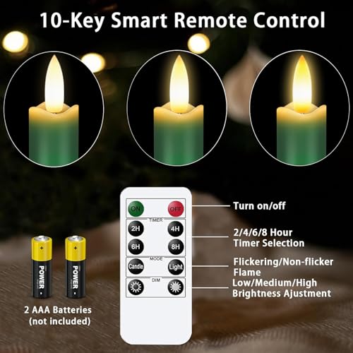 Image of Upgraded Real Wax LED Flameless Green Taper Candles with Remote, KSWING 6 PCS Candlesticks Battery Operated 3D Flickering - 9.6 inch Long Realistic Fake Candle Sticks for Home /Wedding /Fireplace Xmas Decor