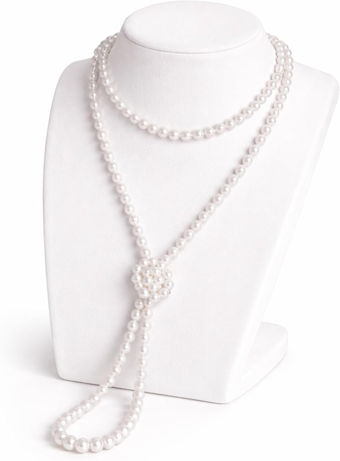 Kangaroo Vintage 48" Flapper Faux Pearl Necklace for Women White, 1 Pack - 1920s Costume Jewelry Accessory for Girls & Accessories for Women - Strand Pearls Long Necklace For Theme Parties Outfits