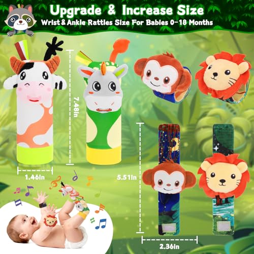 Image of Wrist Rattle Socks Set for Babies 0-6 Months, Plush Rings | Soft Plush Sensory Toys, Wrist & Foot Rattle Socks with Plush Rings, Baby Shower Gift for Newborns 0-12 Months
