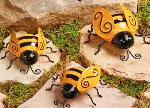 G Ganen Decorative Metal Bumble Bee Garden Accents - Lawn Ornaments - Set of 4