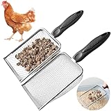 KOROI Chicken Poop Scooper - 2 Pack Chicken Coop Poop Scoop Shovel with 3.8mm & 5mm Mesh,Metal Chicken Coop Cleaning Tool,Sifting Rake for Chicken Litter, Sand, Chicken Coop Supplies