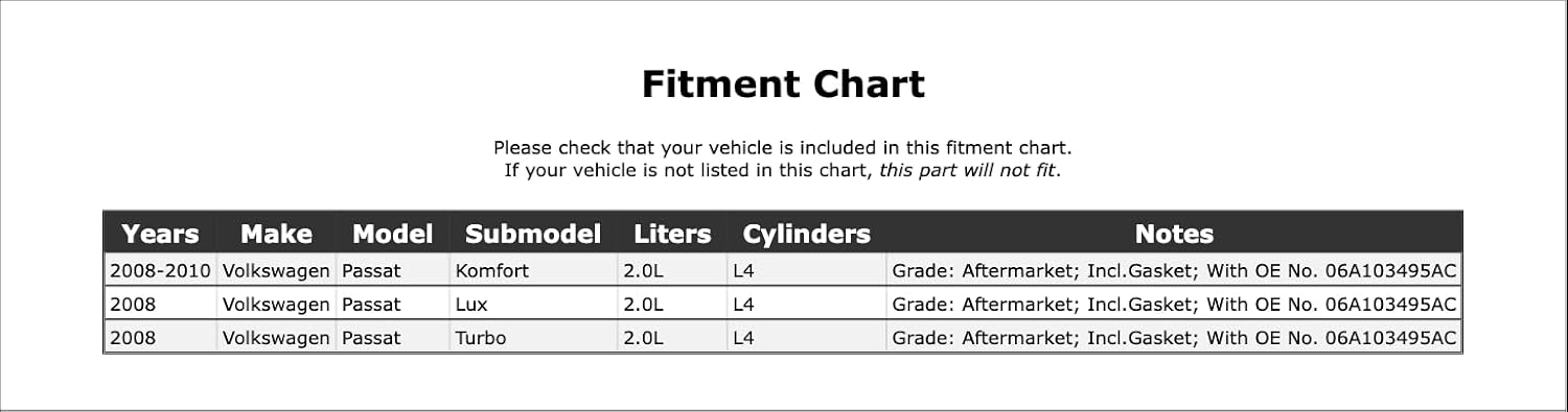 Engine Oil Separator Compatible With Volkswagen Passat 2.0L L4 2010 2009 2008 P-2744011
