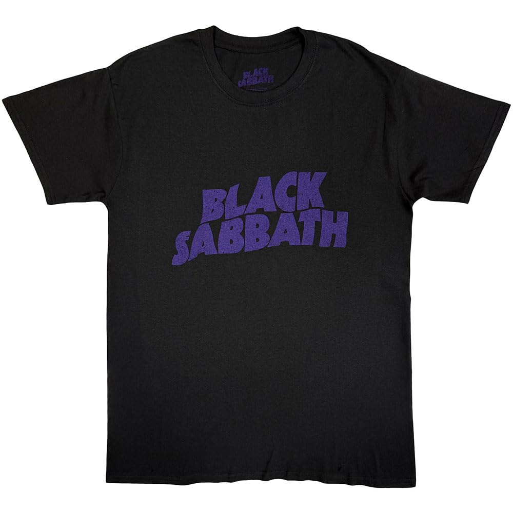 Black Sabbath Men's Wavy Logo Vintage Short Sleeve T-Shirt, Black, Large