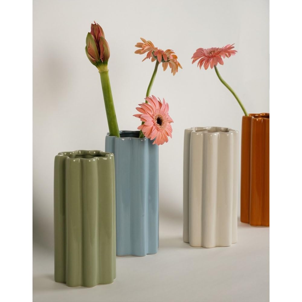 wazon Wazon ceramiczny w kształcie cylindra do kompozycji kwiatowych, hydroponiczny pojemnik na świeże kwiaty, dekoracja domu akcenty dekoracyjne do domu(Green)