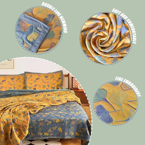 Juego de colcha ligera Queen reversible con 2 fundas de algodón Ginkgo 5