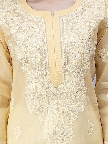 Image of Seva Chikan Hand Embroidered Lucknowi Chikankari Cotton Kurta Kurti for Women SCL4316