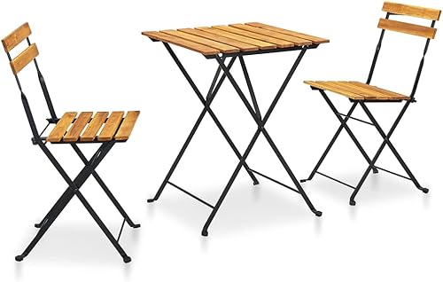 vidaXL Juego de 3 piezas de bistró plegable, mesa de bar y silla para patio, juego de comedor para porche, silla plegable, estilo industrial, madera