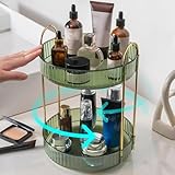 360° Rotating Makeup Organizer for Vanity Shelf Countertop Large Capacity Bathroom Organizer Cosmetics Storage Spinning Perfume Holder Skincare Organizer/990 (Color : Double green) - Image 1