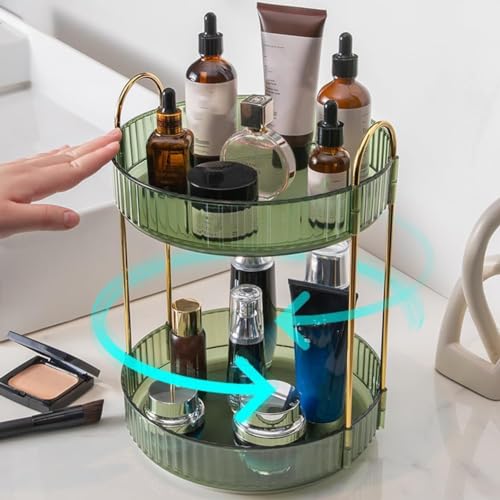 360° Rotating Makeup Organizer for Vanity Shelf Countertop Large Capacity Bathroom Organizer Cosmetics Storage Spinning Perfume Holder Skincare Organizer/990 (Color : Double green)