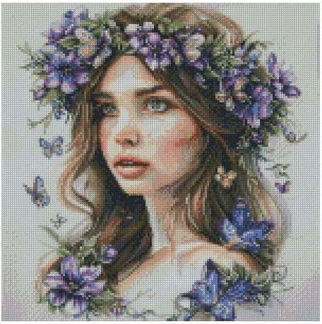 Broderie point de croix Girl in Floral en coton 14 CT pour illuminer votre salon