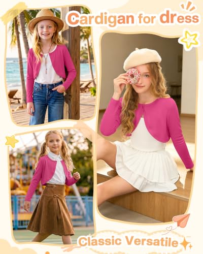 Image of Girls Uniform Cardigan | Cropped Bolero Shrug with Long Sleeves, Button Front Knit Sweater, Soft Preppy School Cardigan for Cute Daily Wear