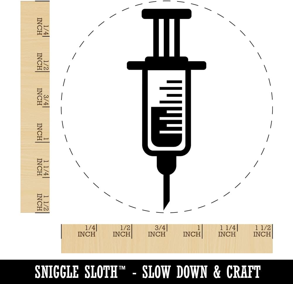 Medical Syringe Self-Inking Rubber Stamp Ink Stamper for Stamping Crafting Planners - 1-1/2 Inch Large - Black Ink