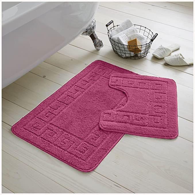 GC GAVENO CAVAILIA Ultra Plush 2 Piece Greek Bath Mat Anti Slip Pedestal Set, Extra Absorbent 100% Polypropylene Bathroom Toilet Rug, Regular (50x80, 50x40 cm), Dark Pink โ image 1