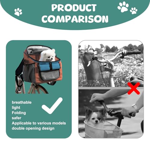 Fahrradkorb für Hunde, Fahrradtasche für Haustiere Faltbarer Fahrradkorb Vorne für Hunde 2 IN 1 Faltbar Hundekorb Hunderucksack mit Lenkeradapter für kleine Haustier (Tragfähigkeit 5KG) (Orange)