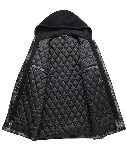 ZENTHACE Men's Thicken Plaid Hooded Flannel Shirt Jacket with Quilted Lined,Zipper&Snap3
