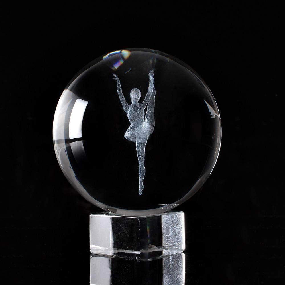6/8cm przezroczysta kryształowa kula 3D grawerowana baletnica szklana kula dekoracyjna Feng Shui akcesoria do dekoracji miniaturowe prezenty, z kryształową podstawą, 80mm