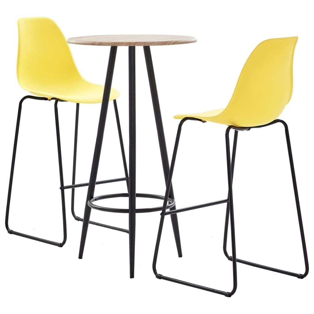 HINSD 3 Piece Bar Set Plastic Yellow-Bar table:-Colour: Oak