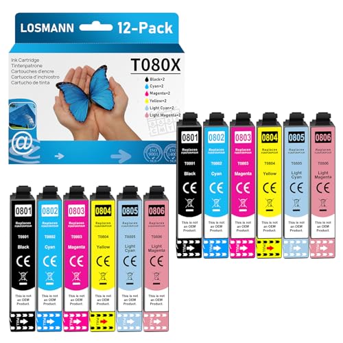 LOSMANN T080X Cartouches d'encre compatibles pour Epson T0801 T0802 T0803 T0804 T0805 T0806...