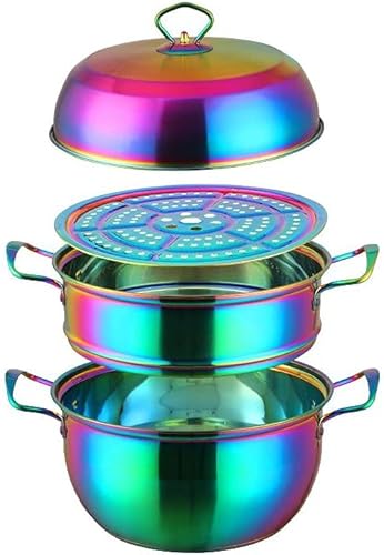 Miniatura 1 de Olla de vapor de acero inoxidable Color Me Cocina Vaporera Utensilios de cocina con tapas, doble caldera con inserto de vapor y estante para