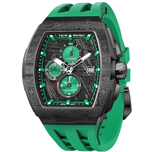 Image of Tsar Bomba Mens Watches Quartz Wristwatch for Men Waterproof 50M Analog Luxury Tonneau Chronograph Calendar Date Men's Dress Business Work Watch Gift for Men