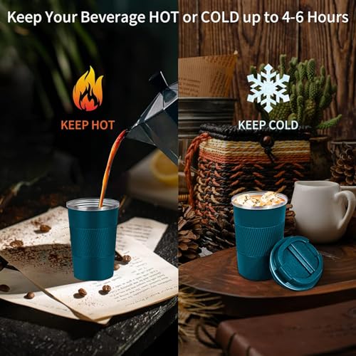 Image of Insulated Travel Coffee Mug, Stainless Steel Coffee Cup with Leakproof Lid