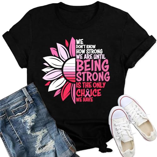 T-shirt rose femme cancer du sein en coton col rond pour octobre rose
