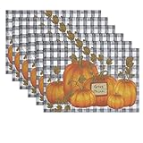 SHACOS Fall Placemats Set of 6 Buffalo Plaid Pumpkin Place Mats Autumn Kitchen Table Placemats Woven...