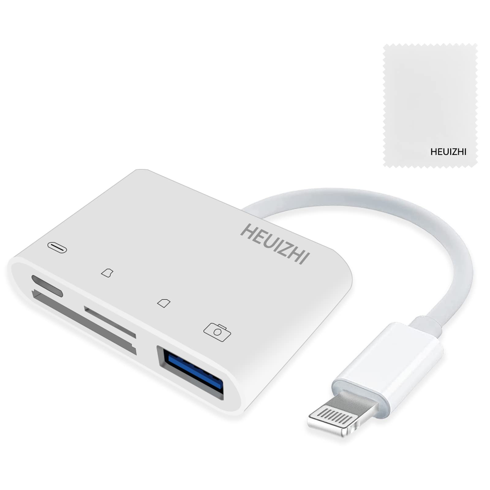 SD Card Reader for iPhone, USB Camera Adapter 4 in 1 USB Female OTG Adapter Compatible SD/TF Card Memory Card Reader Portable USB Adapter for iPhone, Sd Card Adapter with Charging Port, Plug and Play